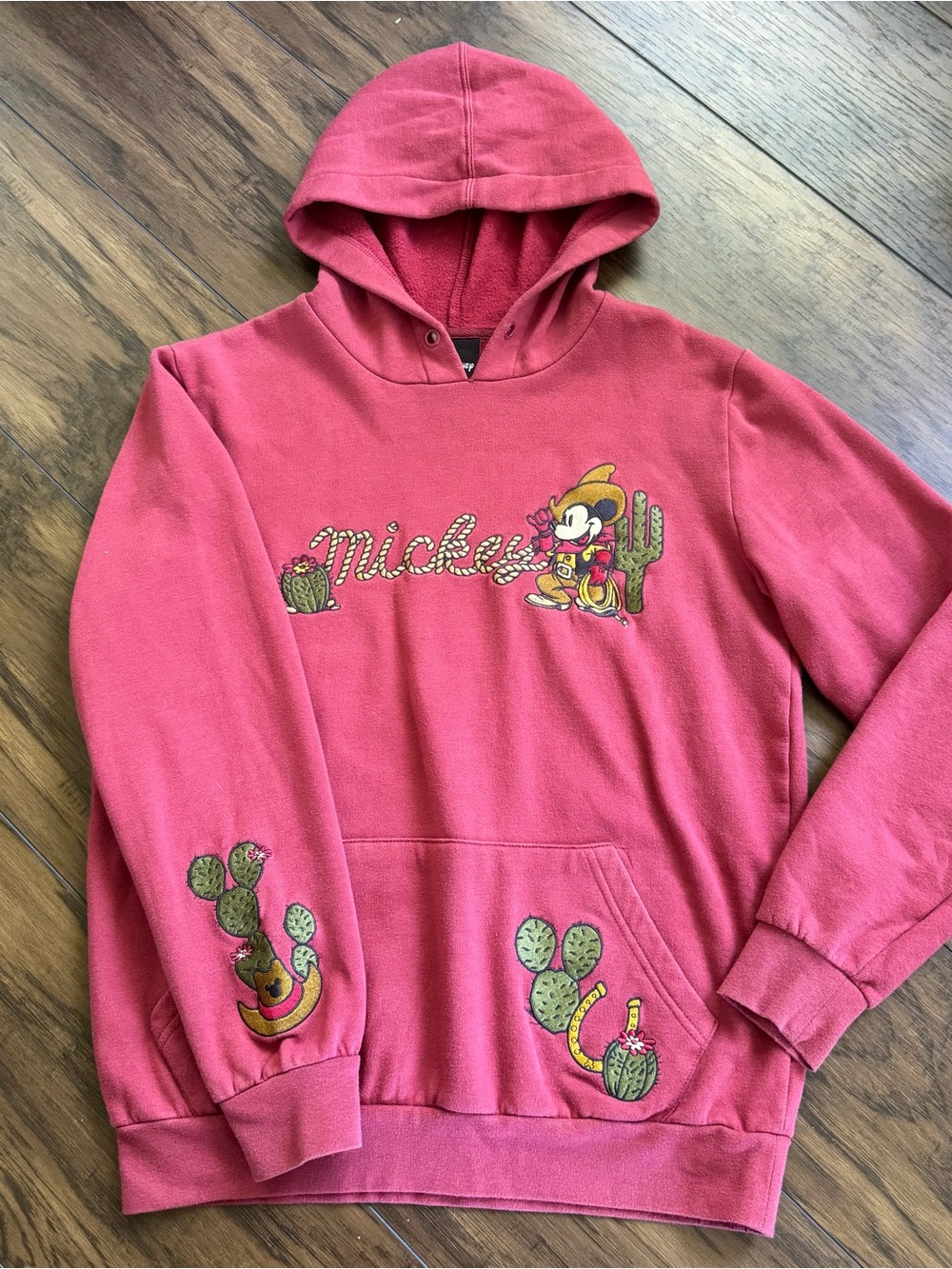Cowboy Western Mickey Hoodie Small Maroon Embroidered Long Sleeve